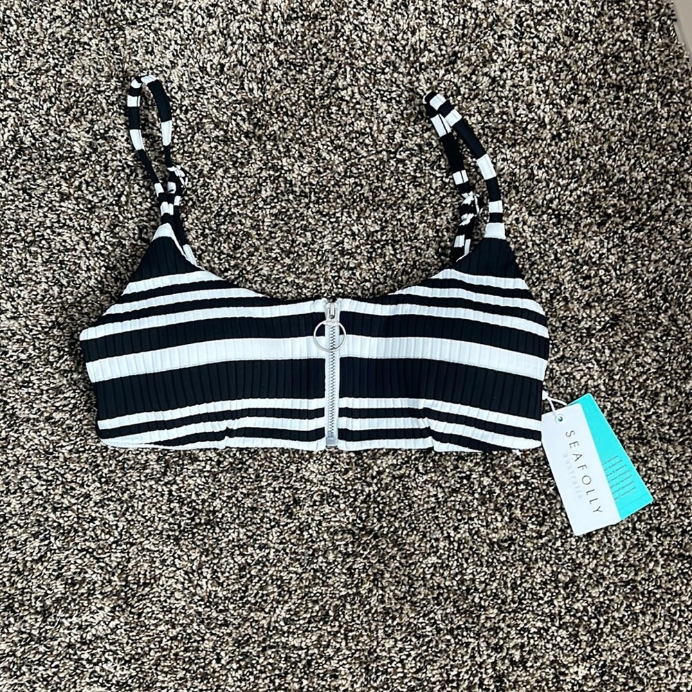 Seafolly Black & White Stripe Ribbed Top, NWT